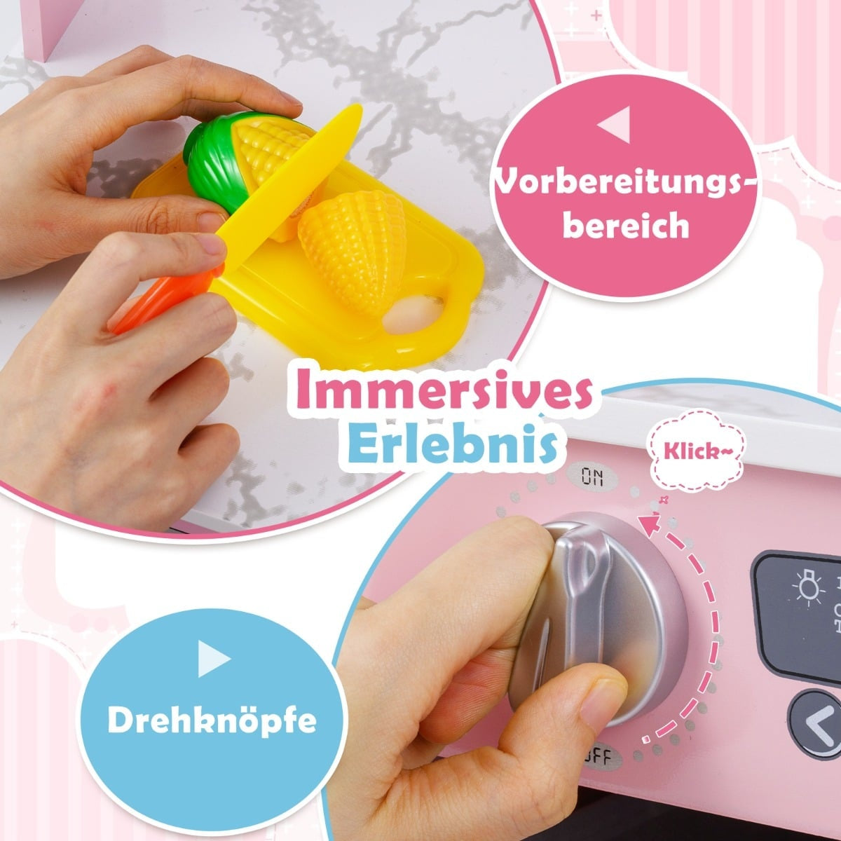 Träköksset för barn med ljus, ljud och vattendispenser