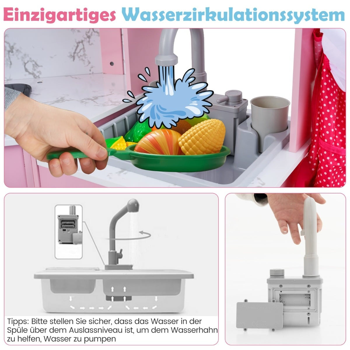 Träköksset för barn med ljus, ljud och vattendispenser