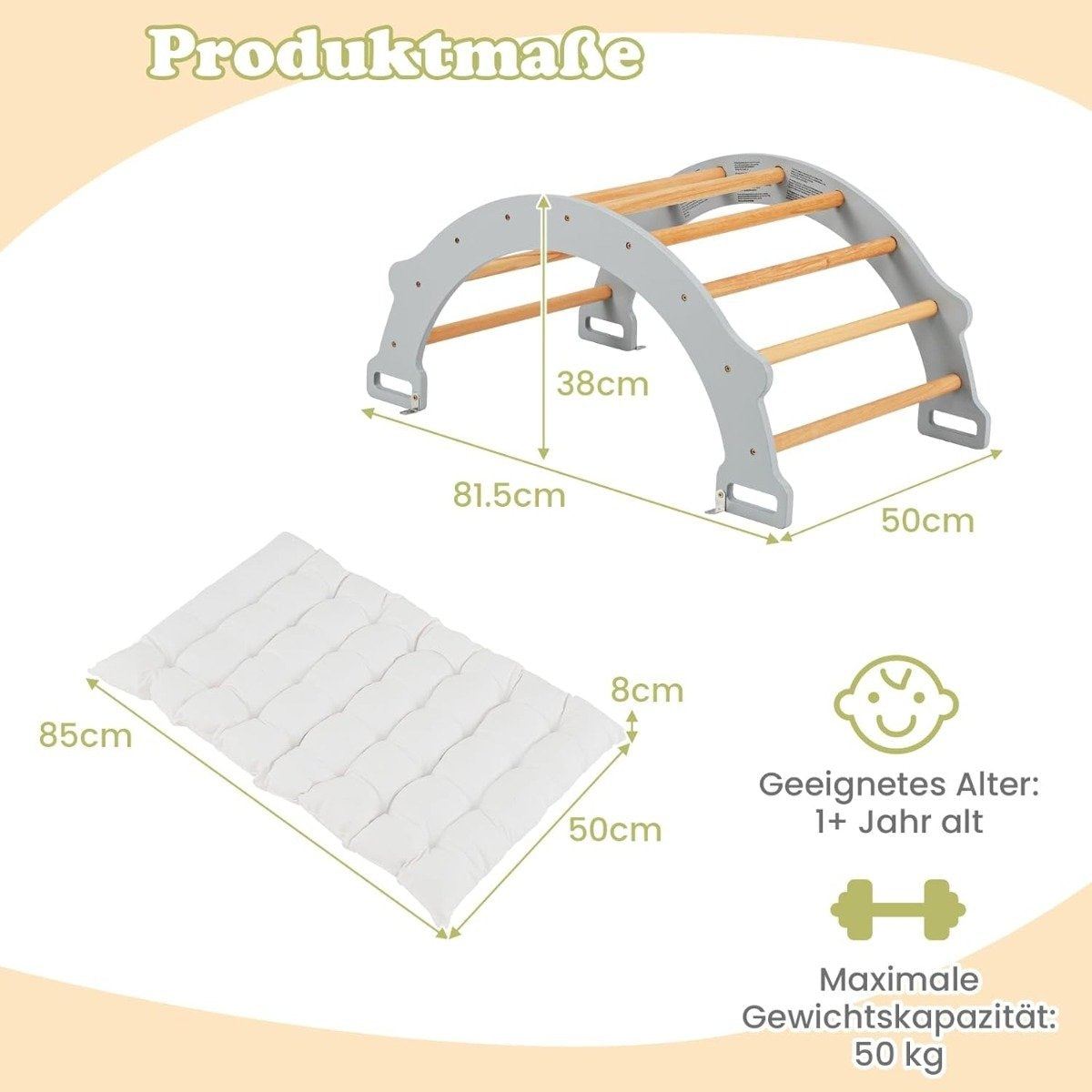 Träklätterbåge med mjuk kudde för barn
