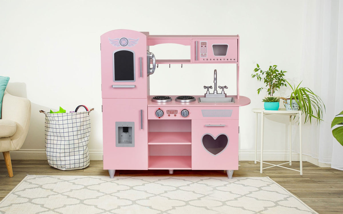 Trälekkök för barn med ljudeffekter, rosa