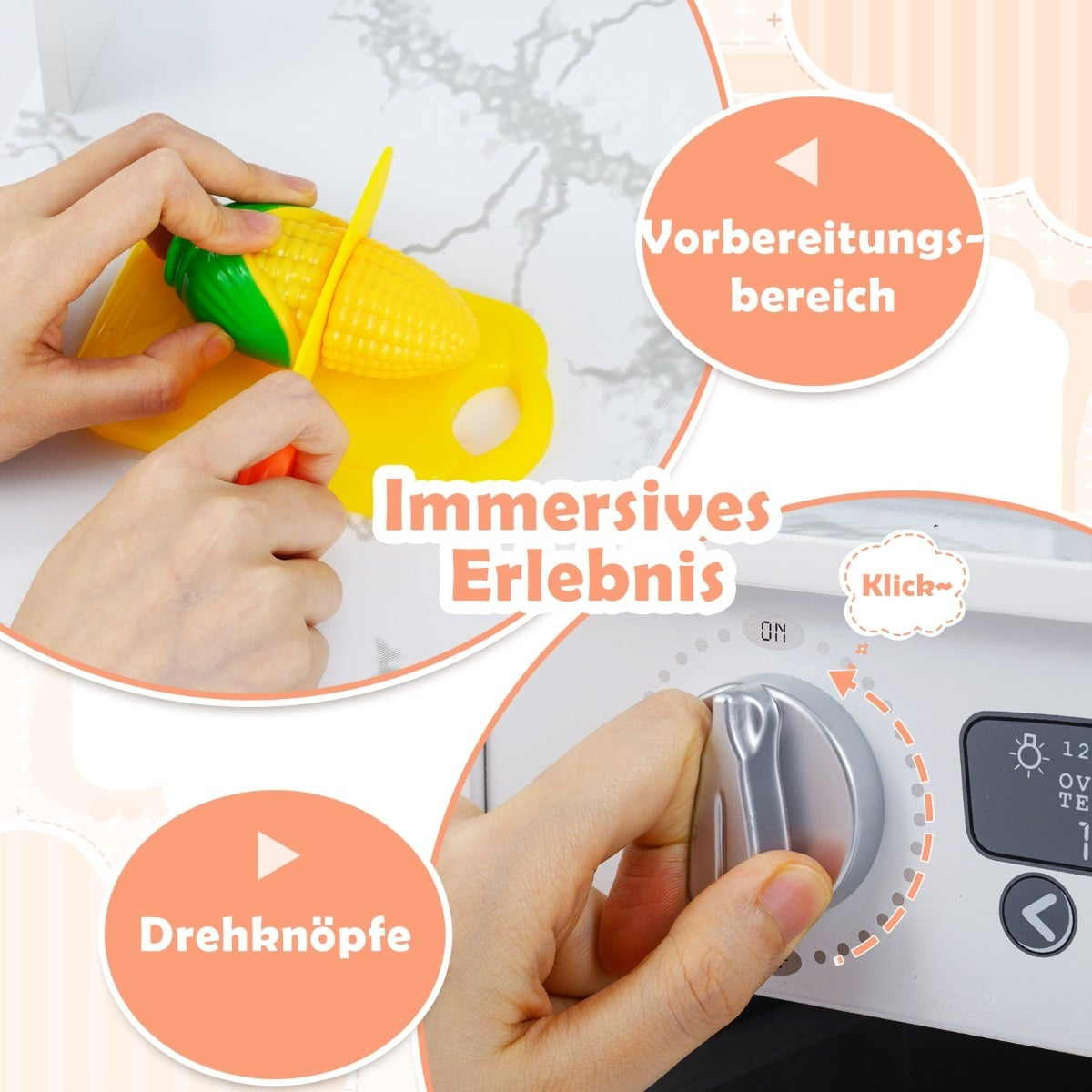 Trälekkök för barn med ljus, ljud och vattenautomat