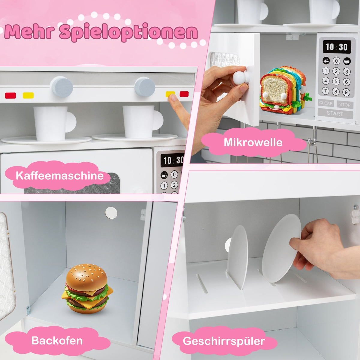 Trälekkök med ljus och ljud, rosa