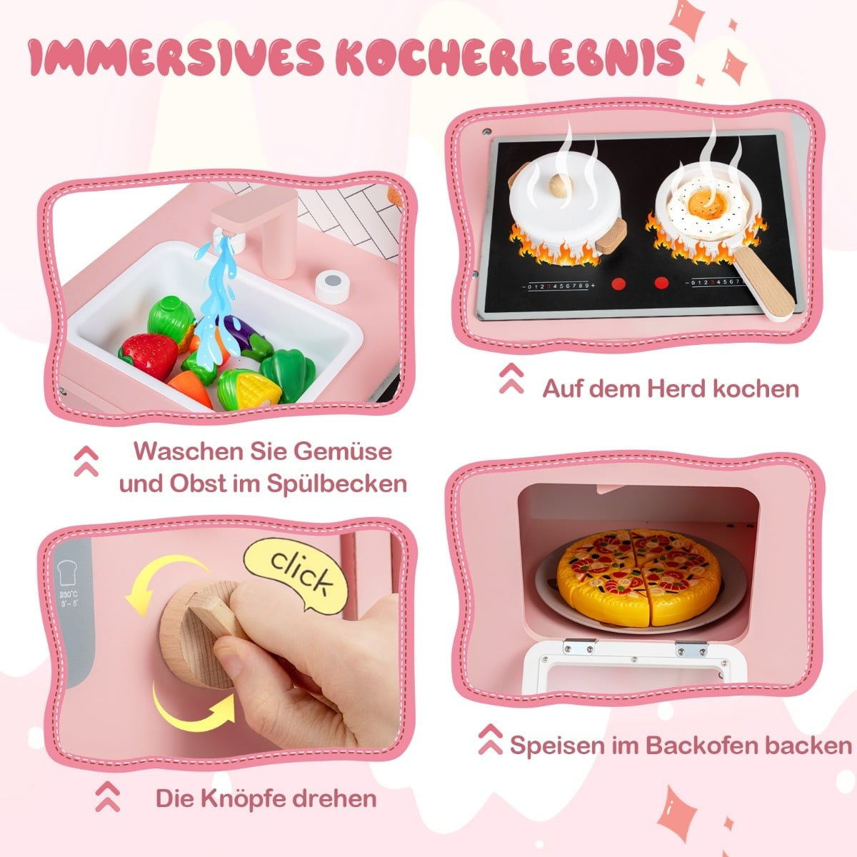 Trälekkök med spis, diskho och tillbehör