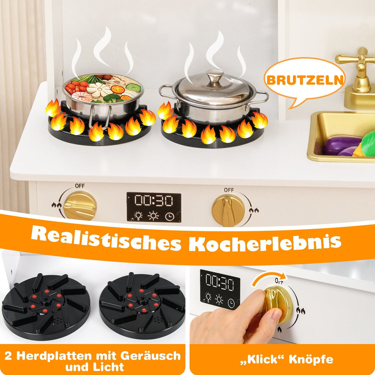 Trälekkök med spis, ljus- och ljudeffekter
