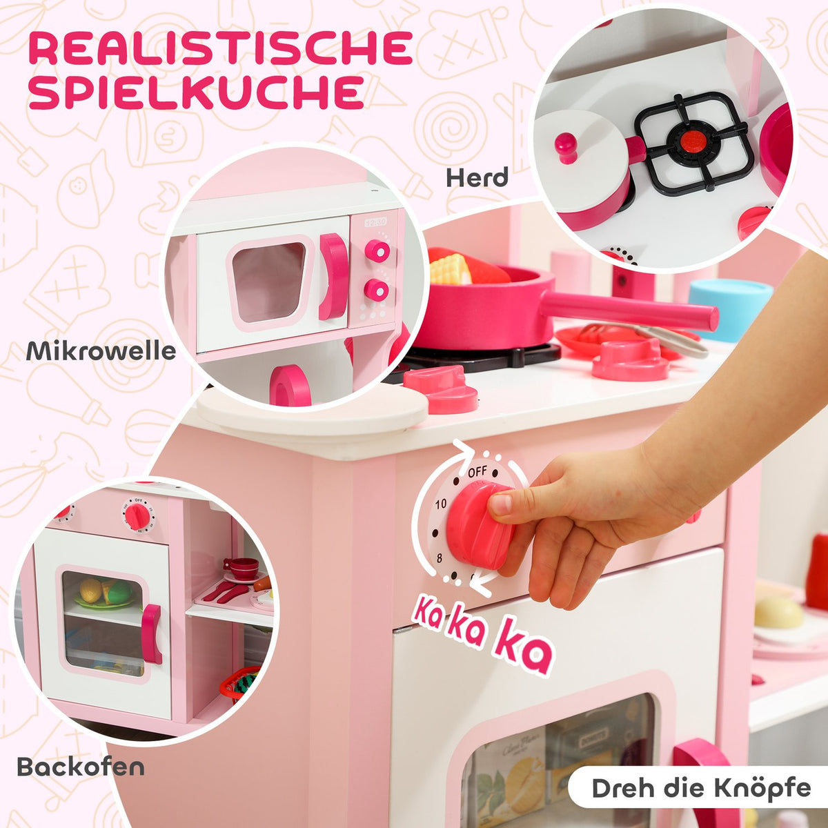 Trälekkök med tillbehör – rosa, kompakt