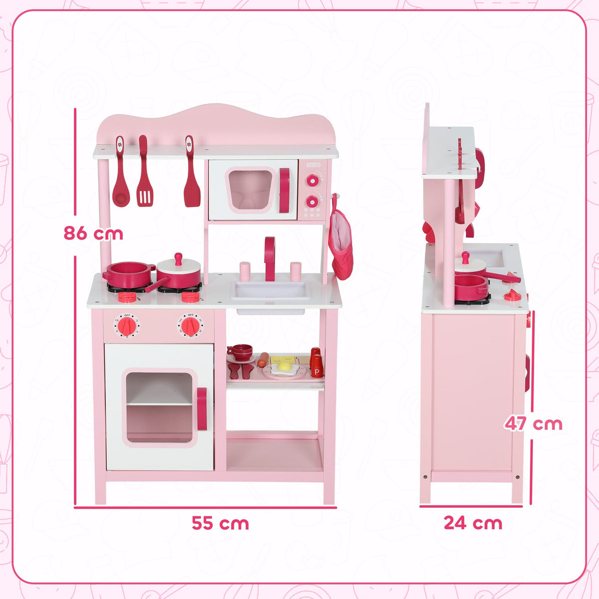 Trälekkök med tillbehör – rosa, kompakt