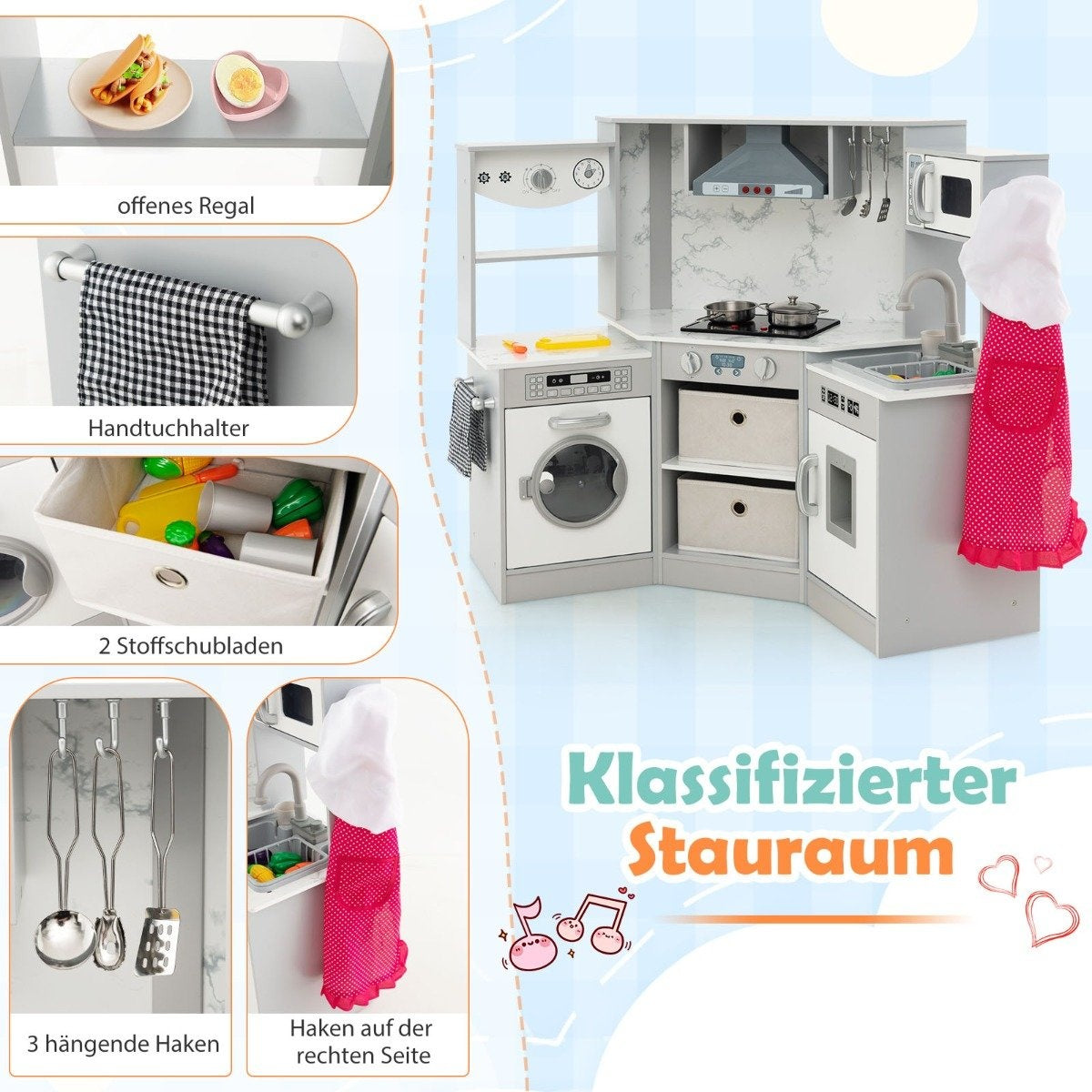 Trälekök med ljus, ljud, vattendispenser och tvättmaskin