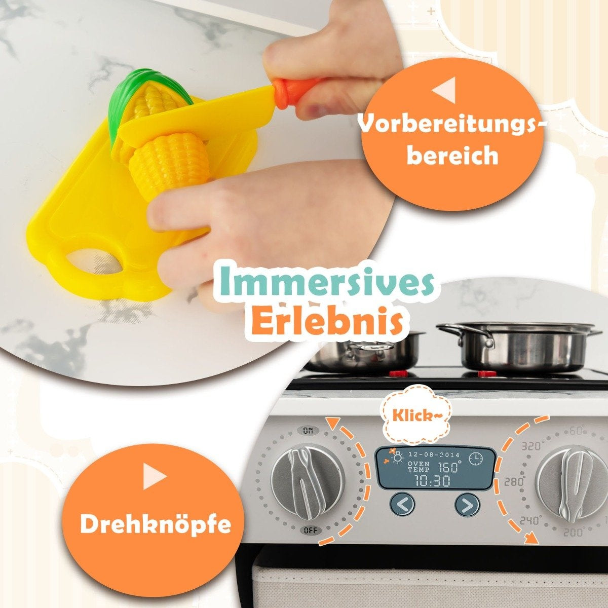 Trälekök med ljus, ljud, vattendispenser och tvättmaskin