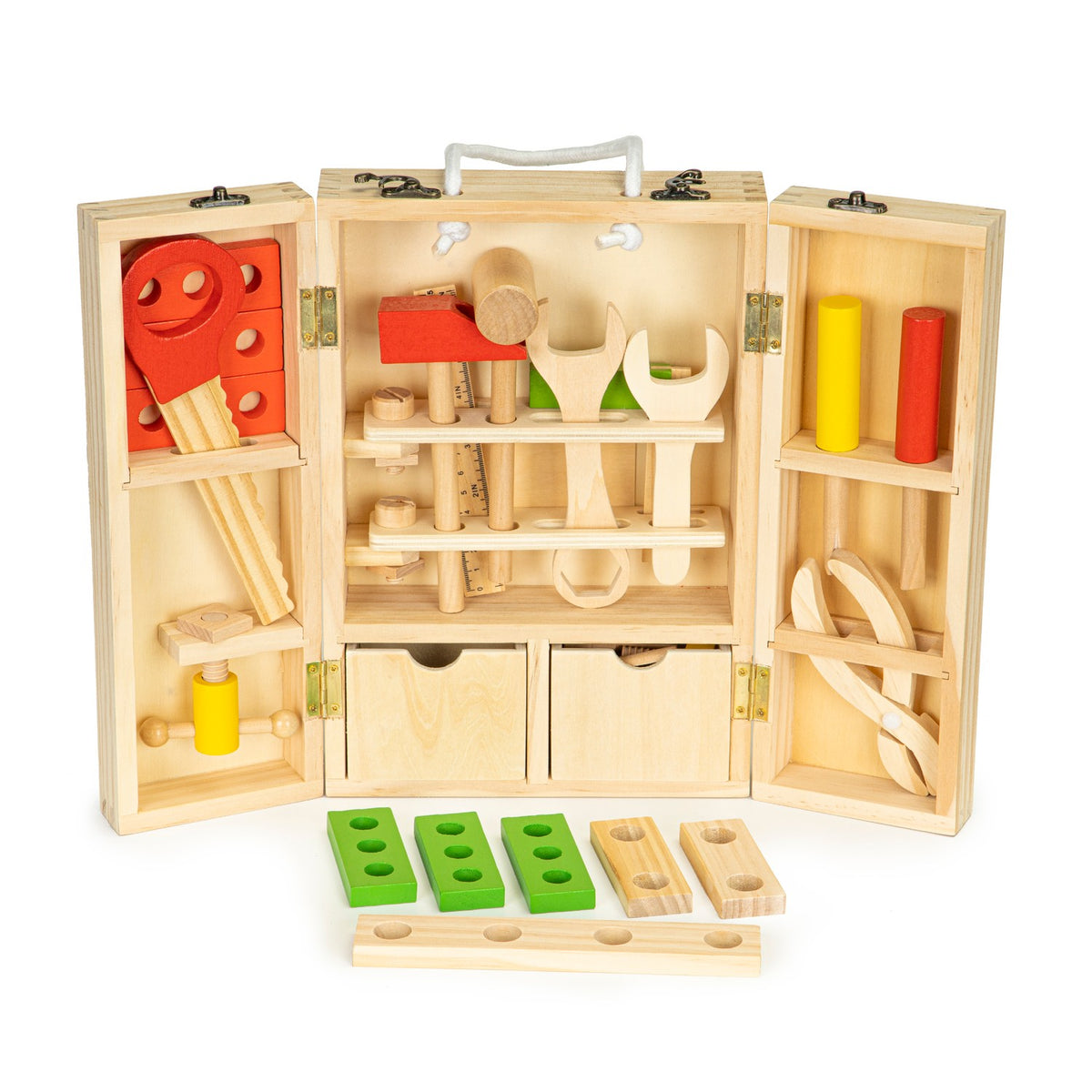 Träverktyg i verkstadslåda, XXL set ECOTOYS