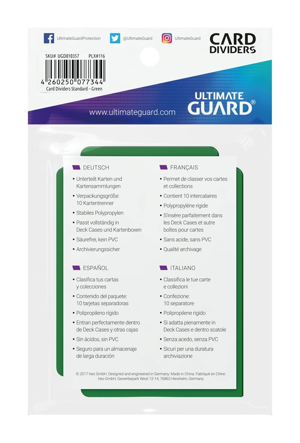 Ultimate Guard Card Dividers Standardstorlek Grön (10)