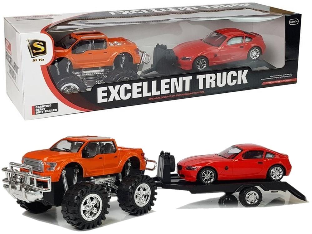 Ultimativt terrengsett: Orange Monster Truck &amp; Red BMW Caravan