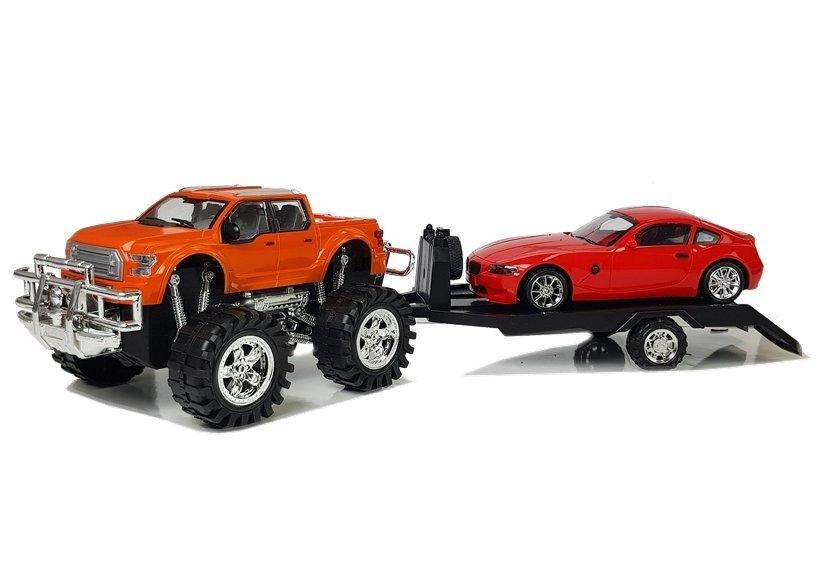 Ultimativt terrengsett: Orange Monster Truck &amp; Red BMW Caravan