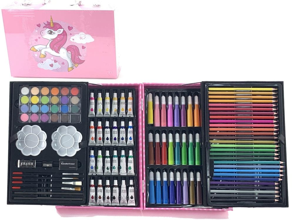 Unicorn Art Set: 145-dele kreativitetssæt i pink etui