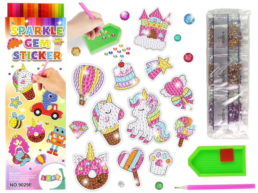 Unicorn &amp; Candy Diamond Brodery Stickery Sticker Set til børn