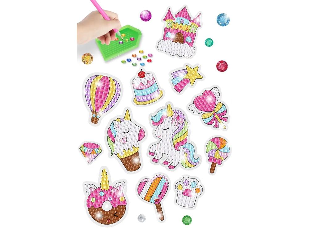 Unicorn &amp; Candy Diamond Brodery Stickery Sticker Set til børn