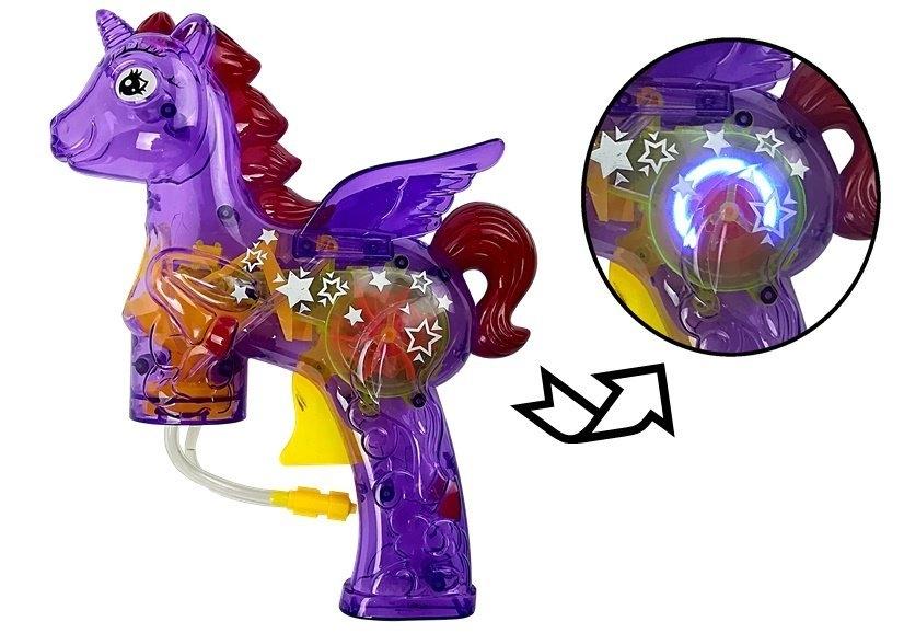 Unicorn Soap Bubble Gun - lilla, lyseffekter, ikke-giftig moro