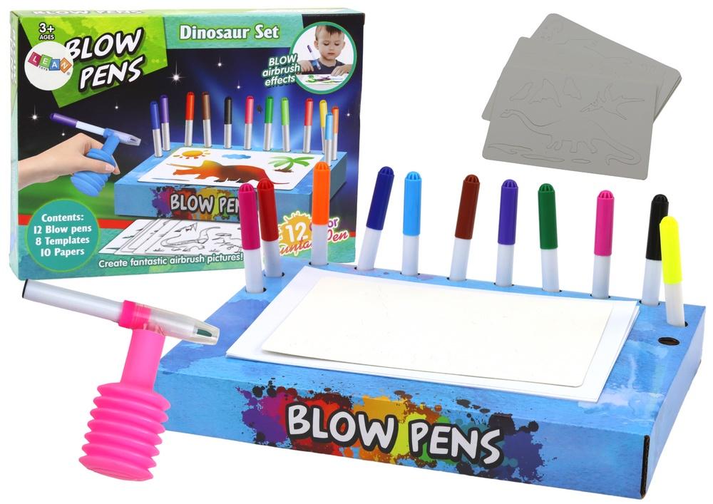 Uppblåsbar dinosauriekonst: Creative Blow Pen Marker Set