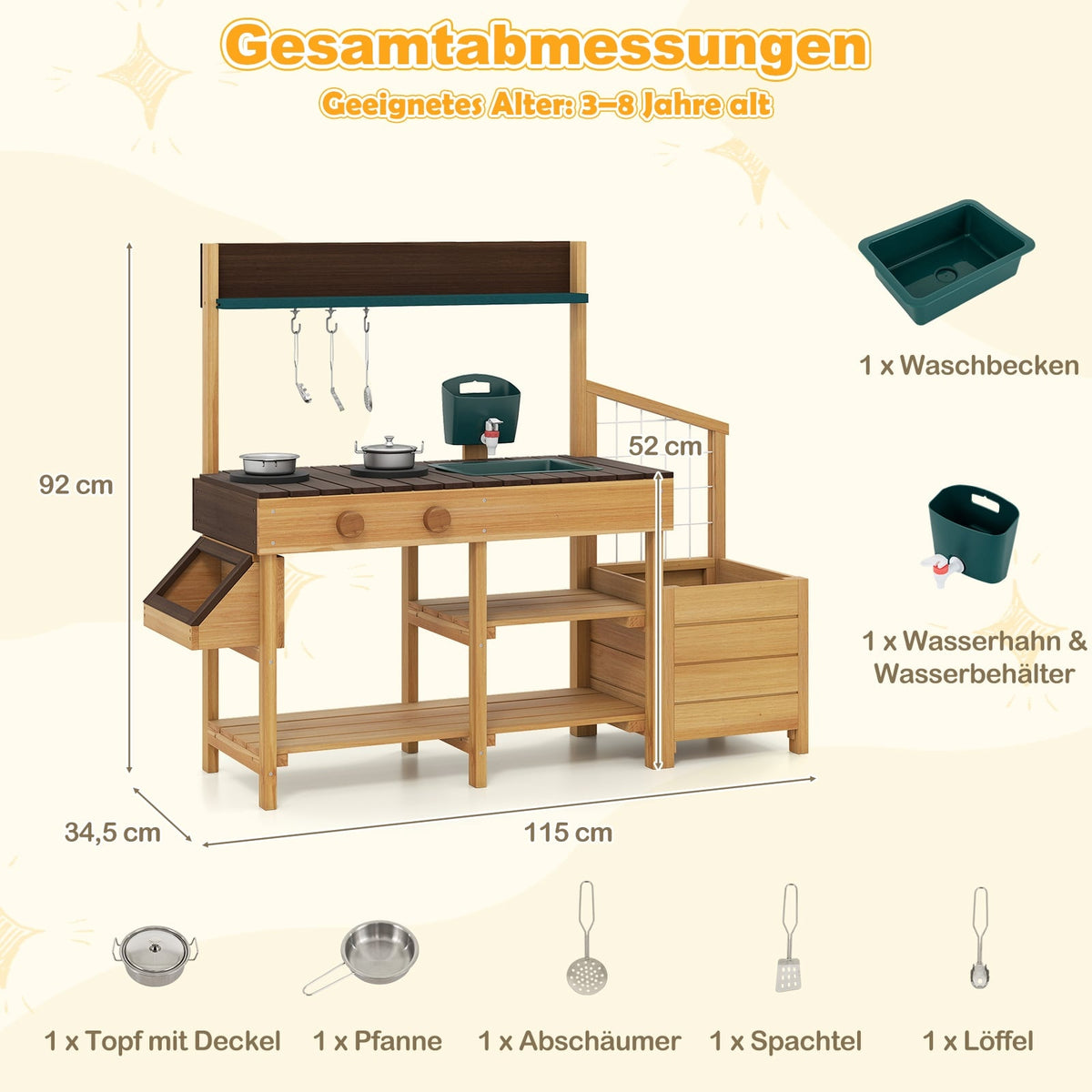 Utomhuskök för barn med lerdyna, diskho och blomlåda