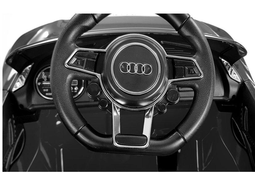 Hvid Audi R8 Spyder el-kørebil med musikpanel 