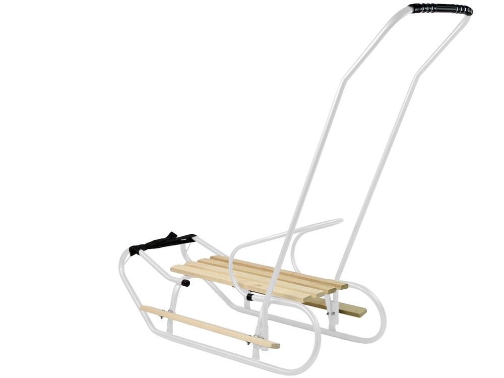 White Metal Sled: Push Bar, Ryggstöd, Strap, Robust & Safe