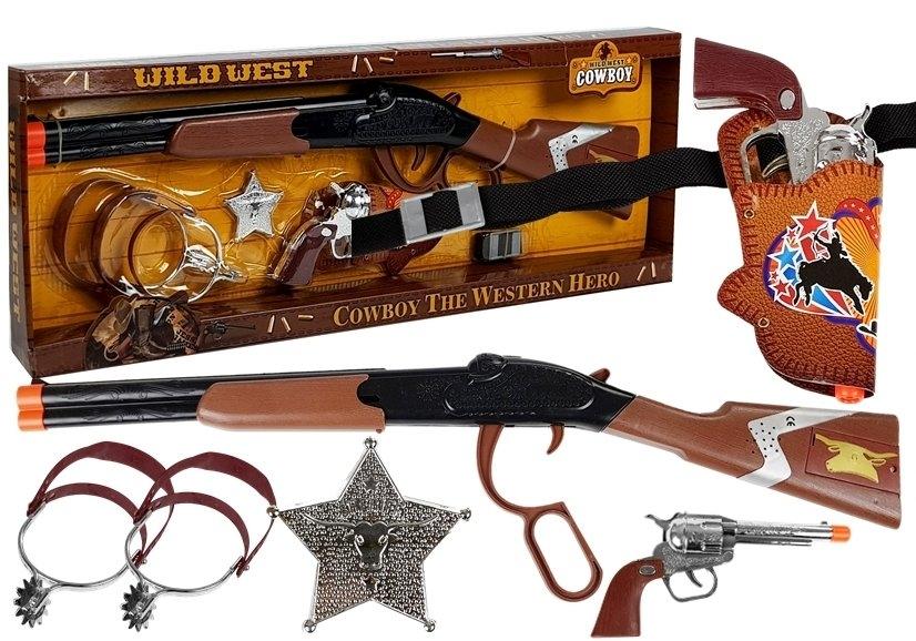 Wild West Cowboy Sæt: Håndtagsriffel, Colt Revolver, Sheriff Badge