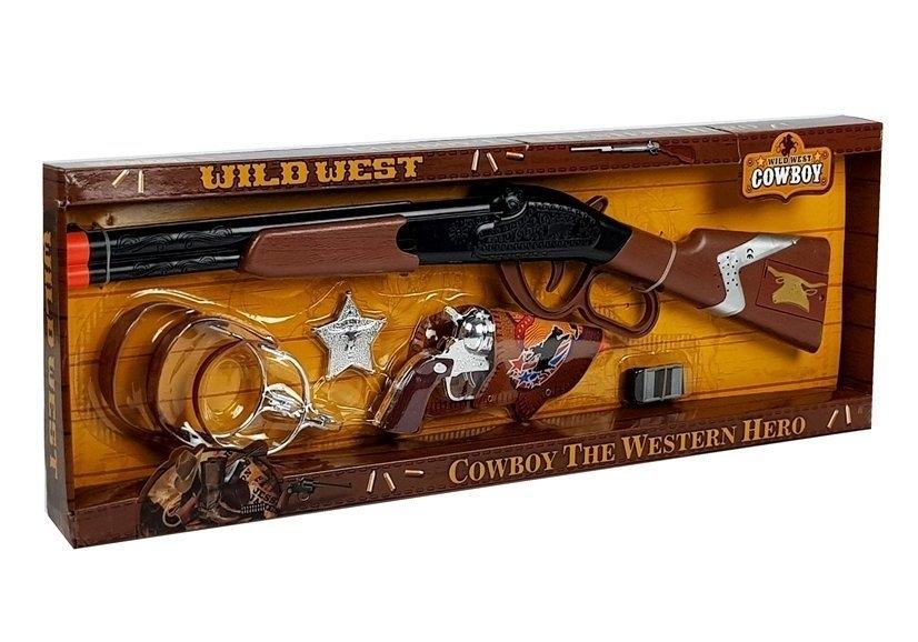 Wild West Cowboy Sæt: Håndtagsriffel, Colt Revolver, Sheriff Badge