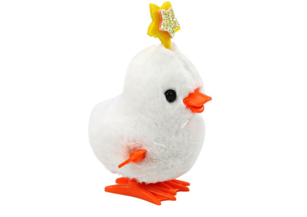 Wind Up White Fluffy Chicken with Gold Star - Jumping Fun!