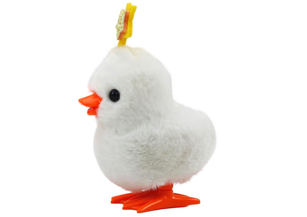 Wind Up White Fluffy Chicken with Gold Star - Jumping Fun!